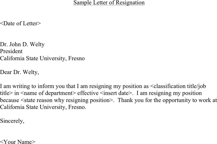 Sample Letter of Resignation 1