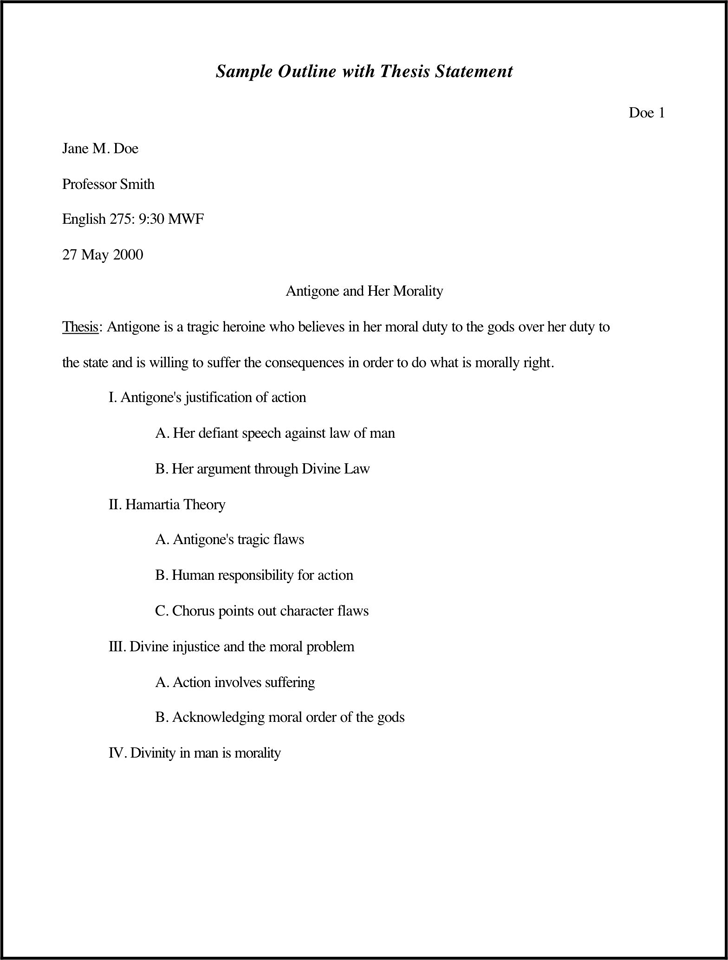 Sample Outline With Thesis Statement