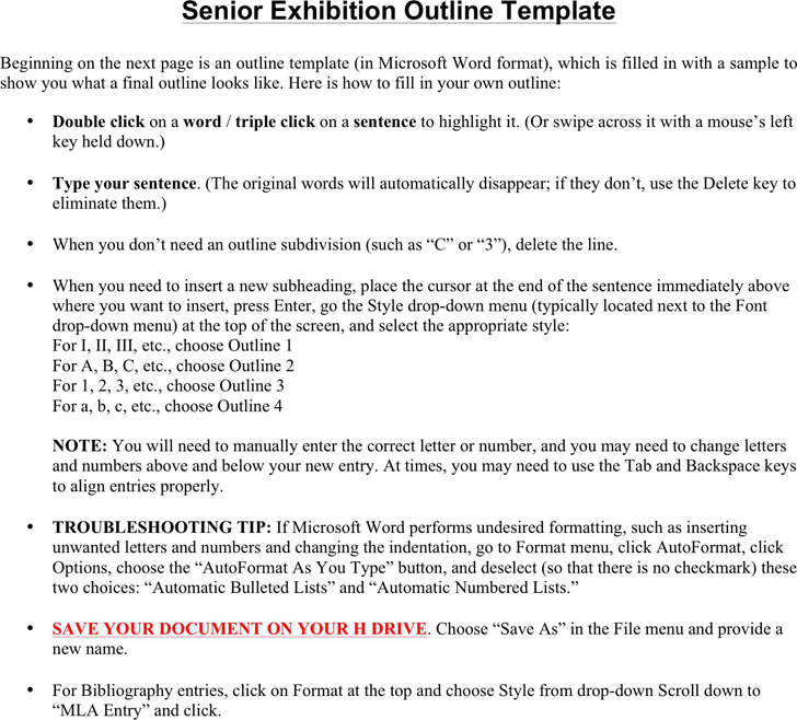 Senior Exhibition Outline Template