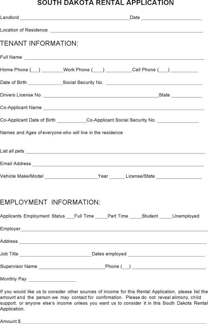 South Dakota Rental Application Form