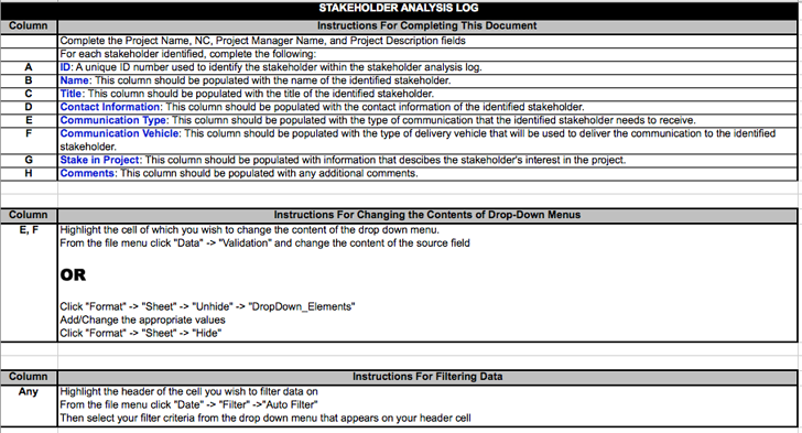 Stakeholder Analysis Log Template
