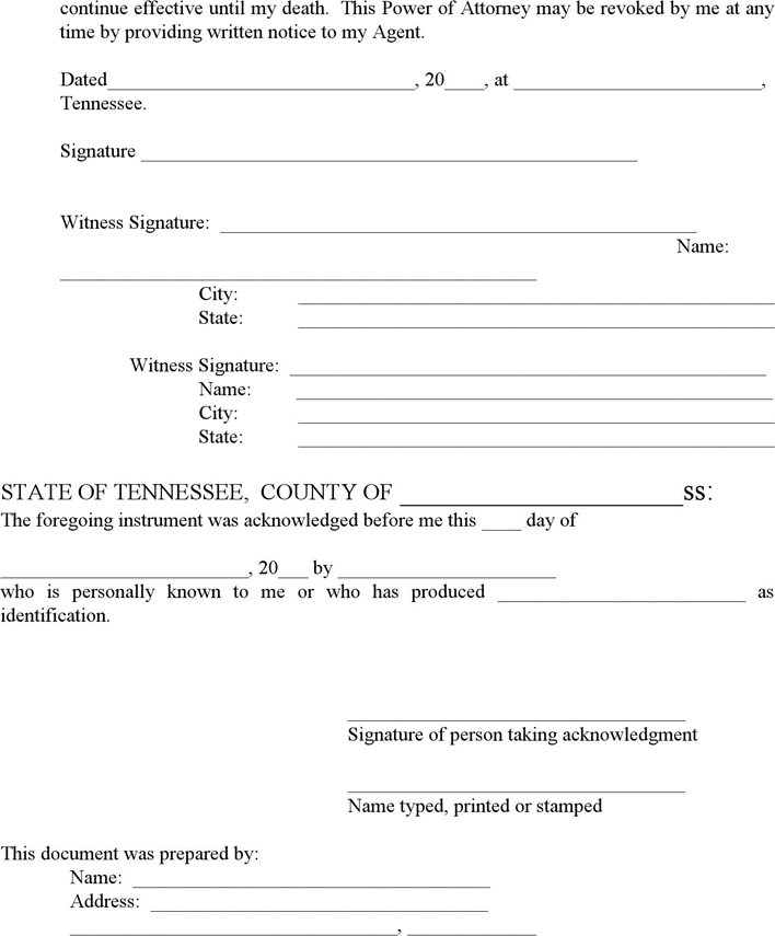 Tennessee General Power of Attorney Form 2 Page 4