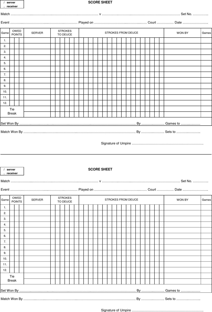 Tennis Score Sheet 1