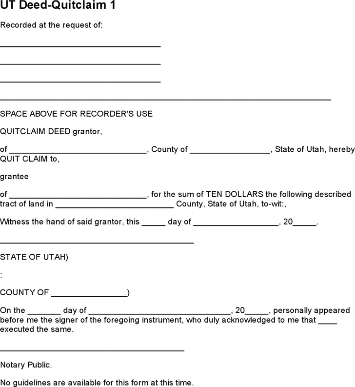 Utah Quitclaim Deed Form 2