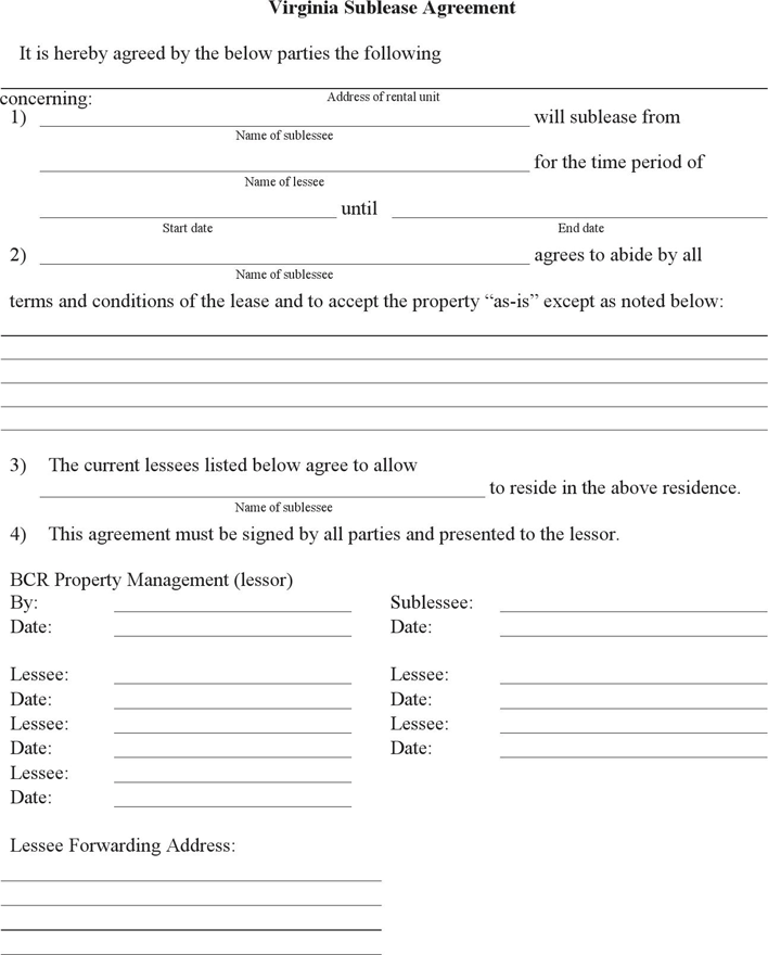 VA Sublease Agreement Form
