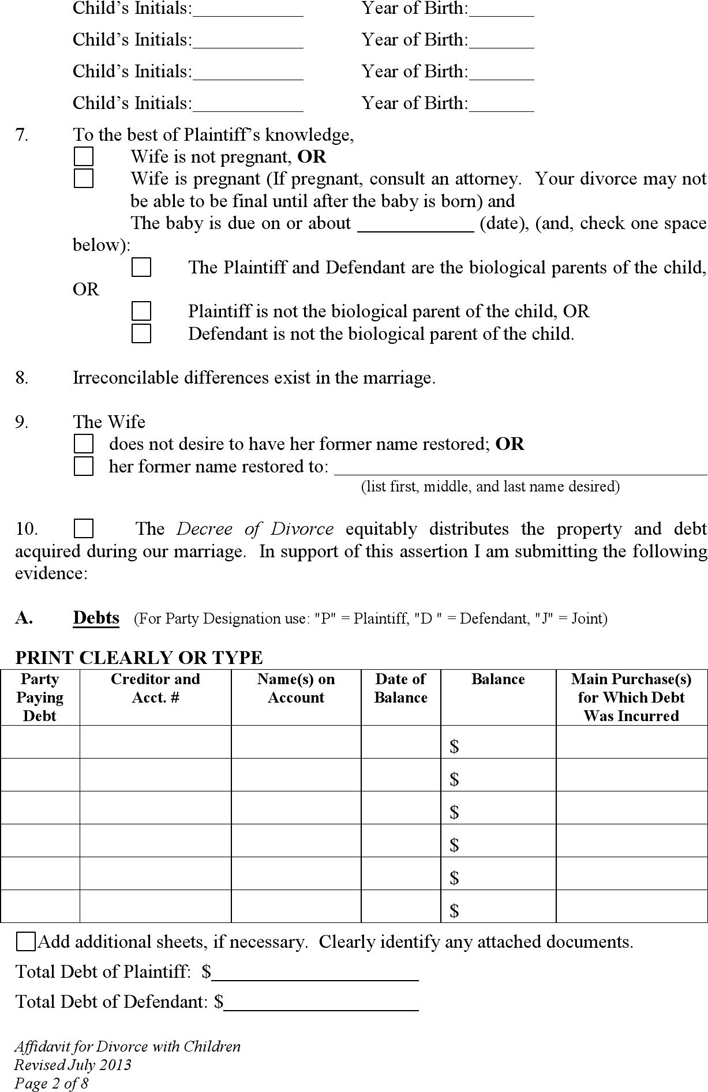 Wyoming Affidavit for Divorce without Appearance of Parties (with Minor Children) Form Page 2