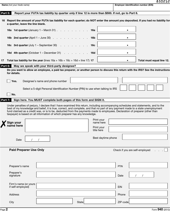 2012 Form 940 Page 2