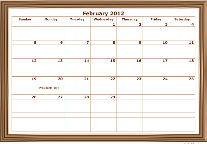 2012 Monthly Classic Design Template Page 2