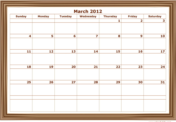 2012 Monthly Classic Design Template Page 3