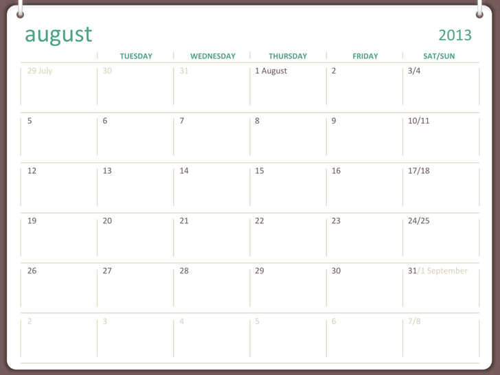 2013-2014 Academic Calendar (August)
