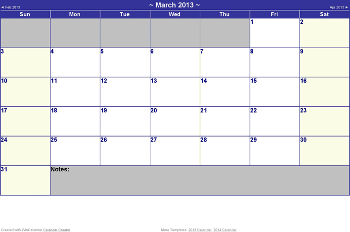 2013 Calendar Template Page 3