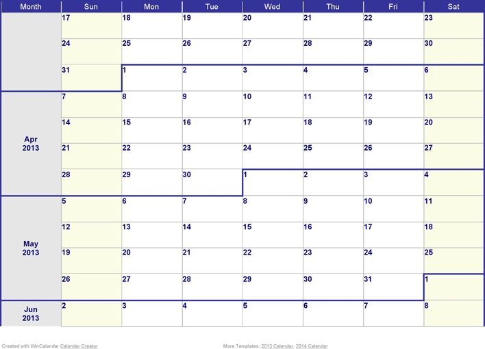 2013 Weekly Calendar Template Page 2