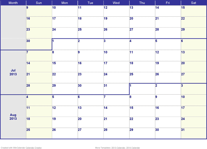 2013 Weekly Calendar Template Page 3