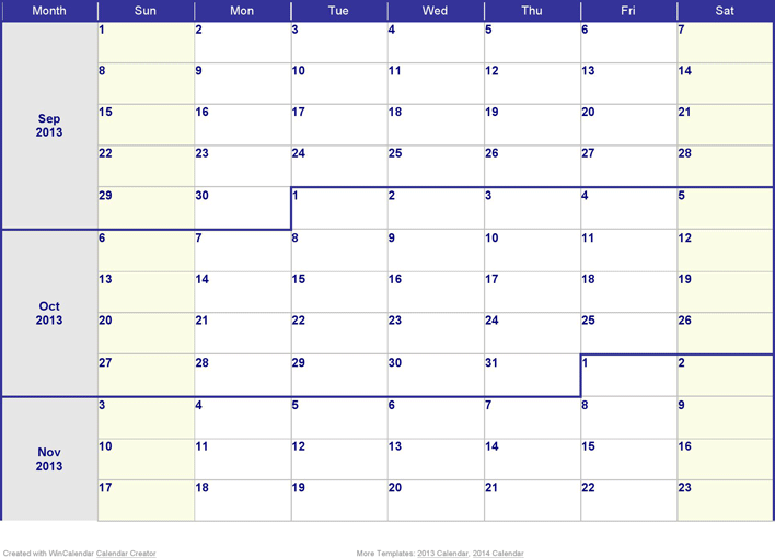 2013 Weekly Calendar Template Page 4
