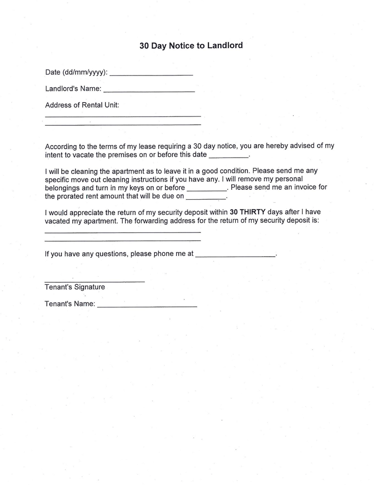 30 Day Notice to Landlord