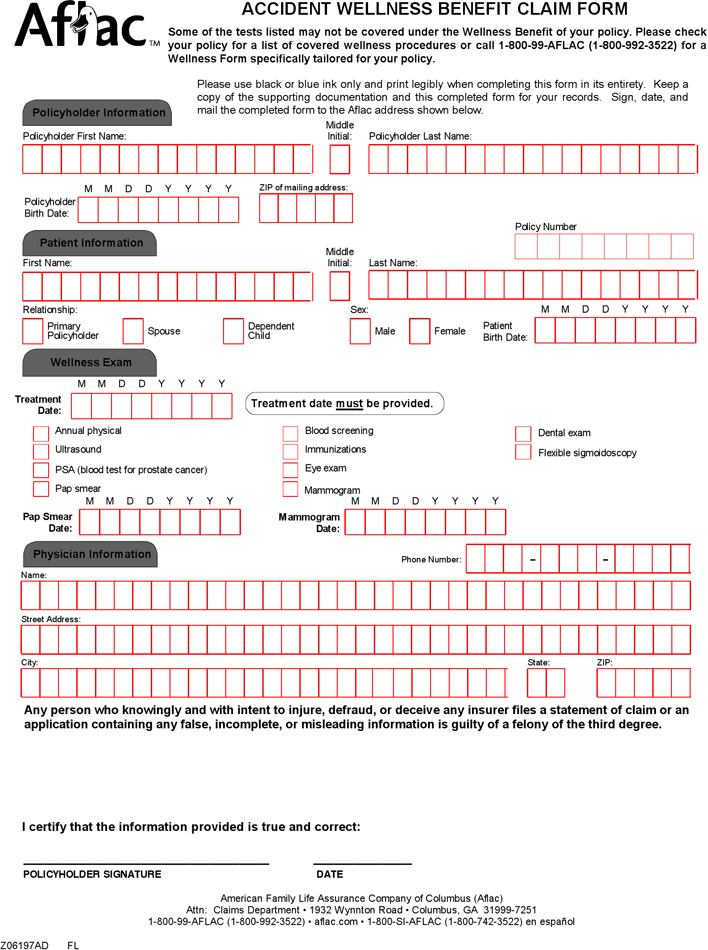 Accident Wellness Benefit Claim Form Page 2