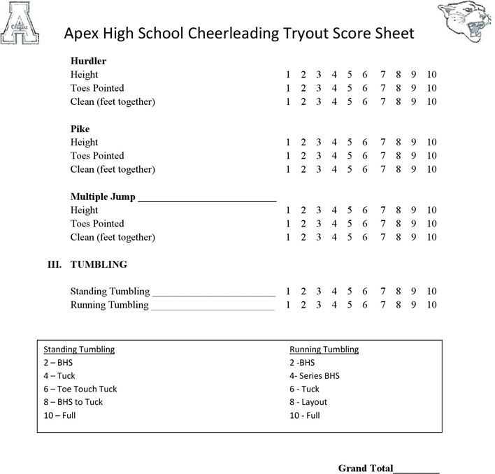 Printable Softball Tryout Form Free Ahs Cheer Score Sheet Pdf 146kb 2