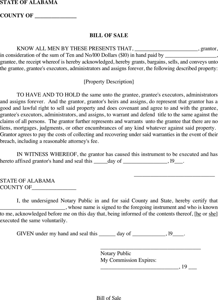 Alabama Bill of Sale Form