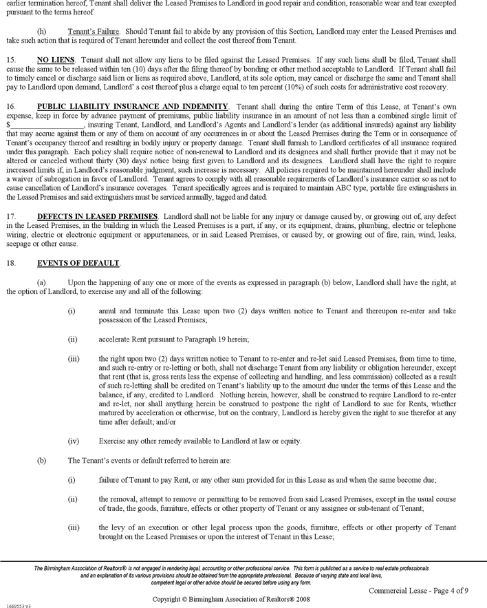 Alabama Commercial Lease Agreement Page 4