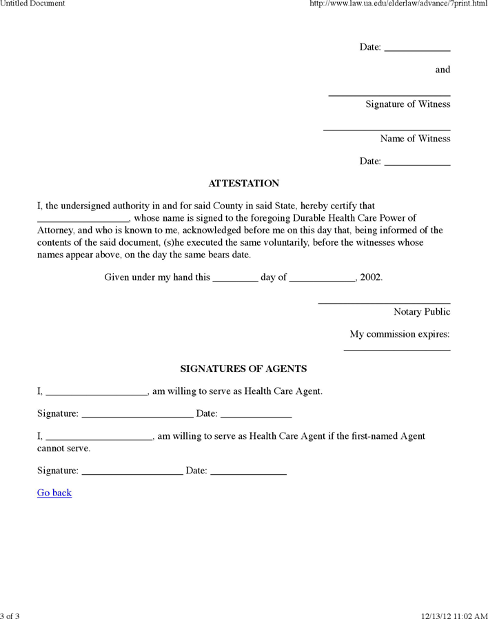 Alabama Durable Health Care Power of Attorney Form Page 3