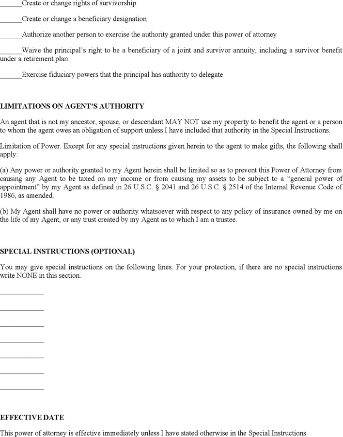 Alabama General Power of Attorney Form Page 3