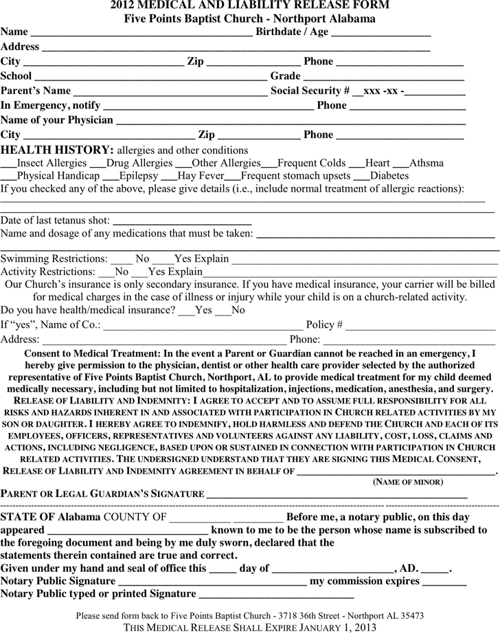 Alabama Medical Release Form 2012