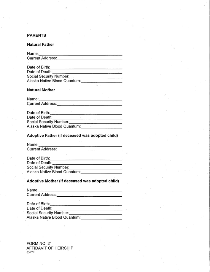 Alaska Affidavit of Heirship Form Page 2