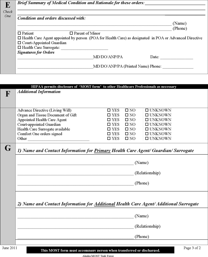 Alaska Medical Orders For Scope of Treatment (MOST) Form Page 3