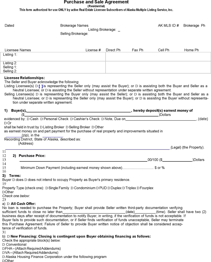 Alaska Purchase and Sale Agreement Form