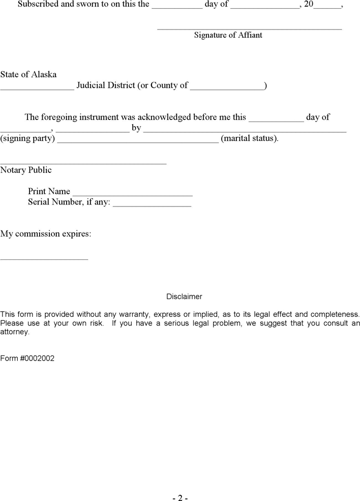 Alaska Small Estate Affidavit Form Page 2