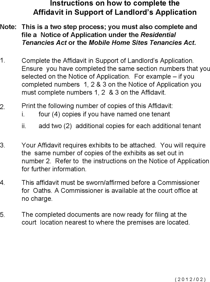 Alberta Affidavit in Support of Landlord's Application (All locations) Form