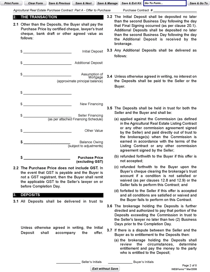 Alberta Agricultural Real Estate Purchase Contract Form Page 2