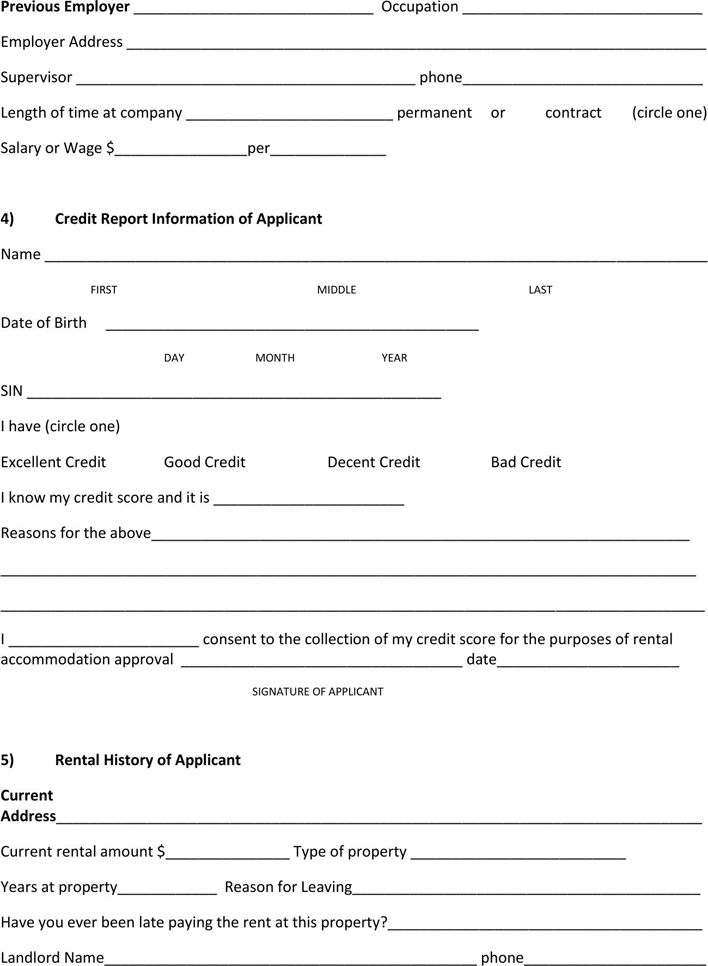 Alberta Application for Rental Accommodation Form Page 2