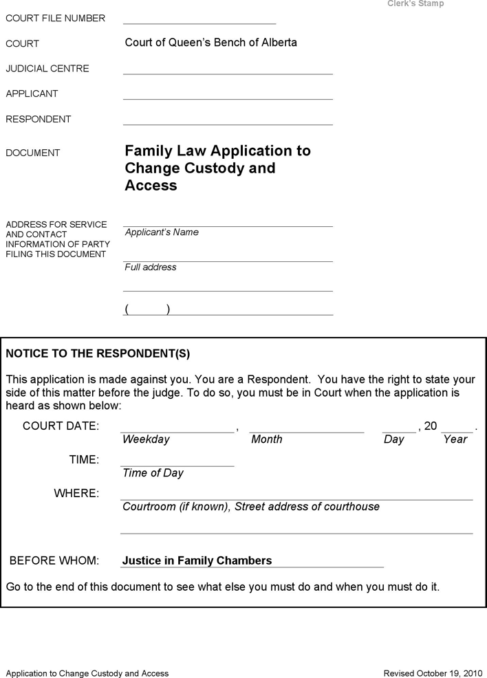 Alberta Application Kit for Both Custody and Access Order Form Page 4