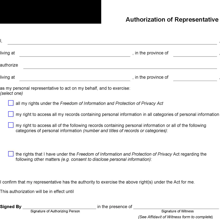 Alberta Authorization of Representative form and Affidavit of Witness Form