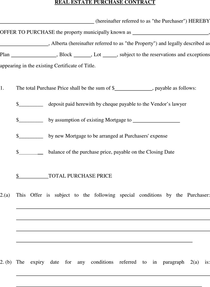 Alberta Real Estate Purchase Contract Form