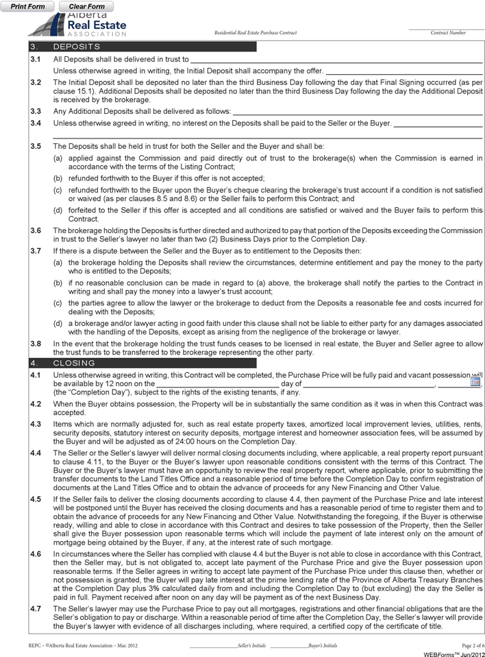 Alberta Residential Real Estate Purchase Contract Form 2 Page 2