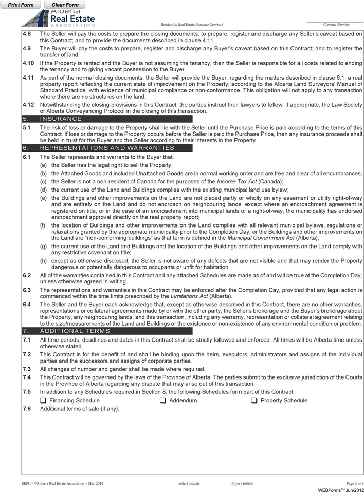 Alberta Residential Real Estate Purchase Contract Form 2 Page 3