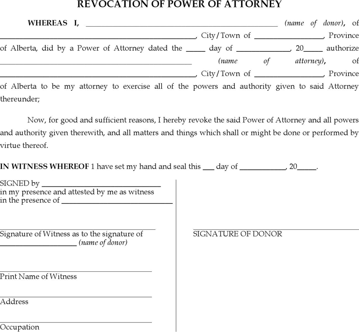 Alberta Revocation of Power of Attorney Form