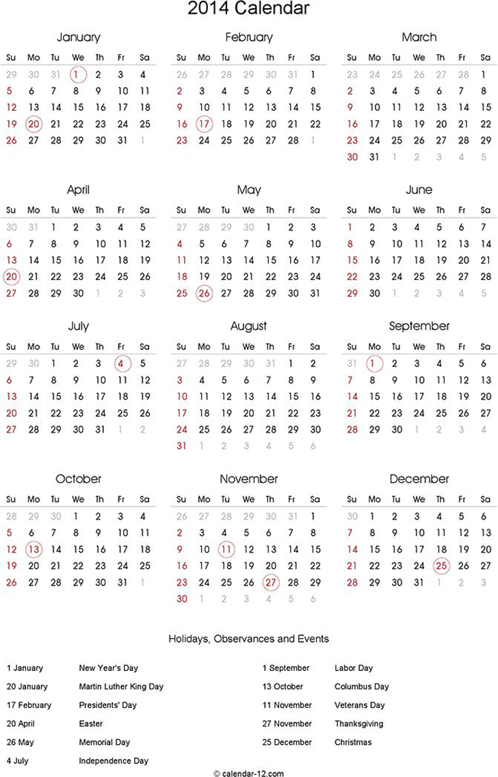 Annual Calendar 2014