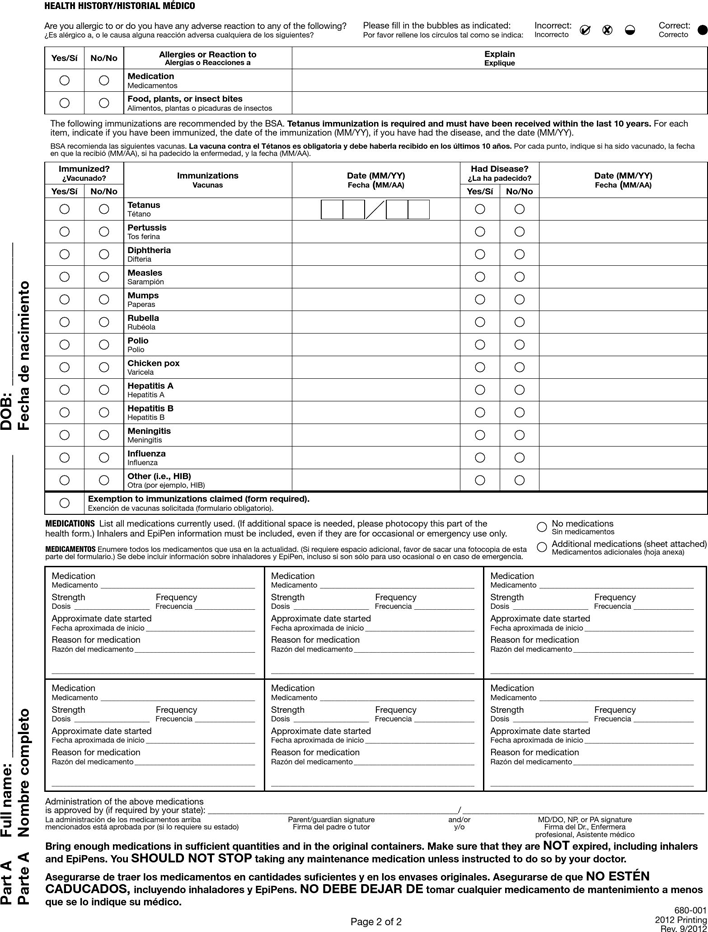 Annual Health And Medical Record Part A And B Page 2