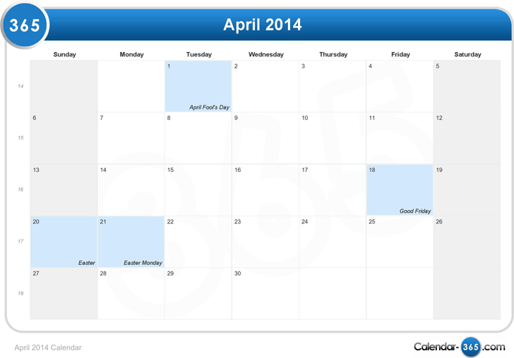April 2014 Calendar 1