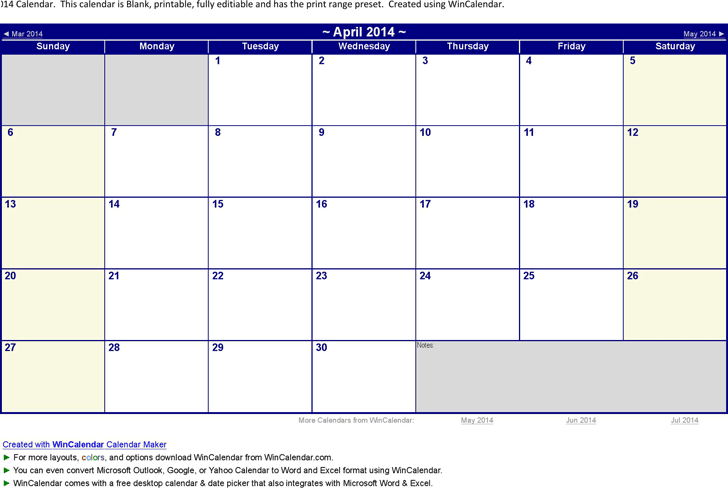 April 2014 Calendar 3