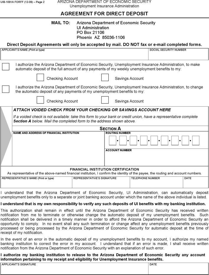 Arizona Direct Deposit Form 2 Page 2