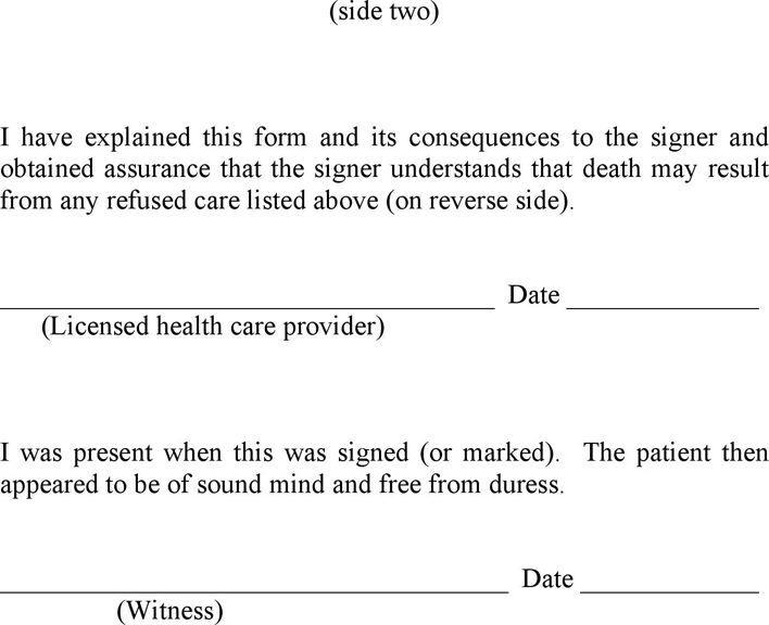 Arizona Do Not Resuscitate Form (Letter Size) Page 2