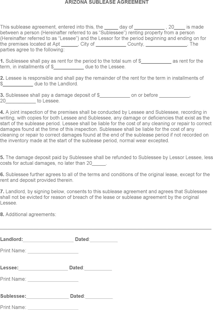 Arizona Sublease Agreement Form