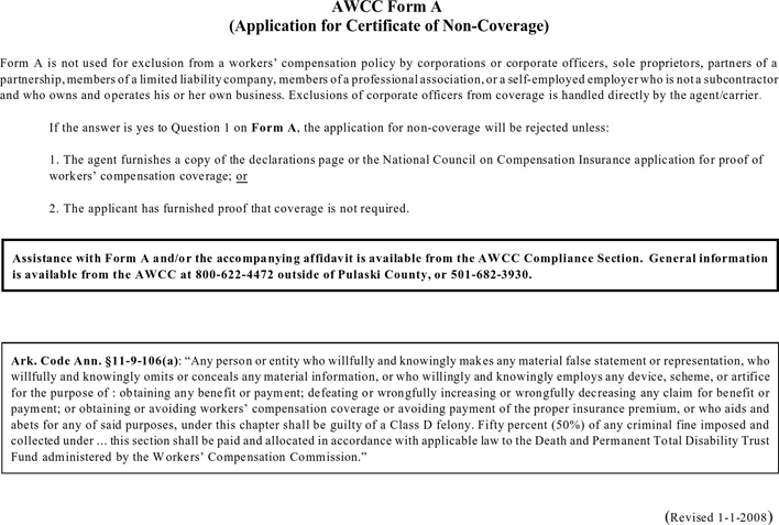 Arkansas Affidavit for Certificate of Non-Coverage Form Page 2