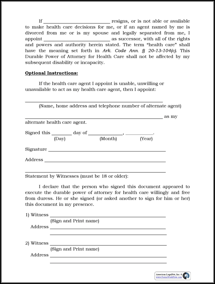 Arkansas Durable Power of Attorney for Health Care Form Page 2