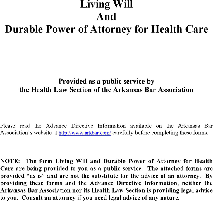 Arkansas Living Will and Durable Power of Attorney for Health Care Form