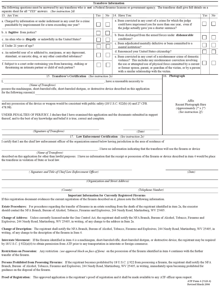 ATF Form 4 Page 2